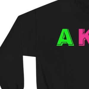Sweat-shirt à col rond avec motif lettres noires, design vert et rose, en molleton de coton, à manches longues, style décontracté streetwear, vêtement de mode - Product Image 6
