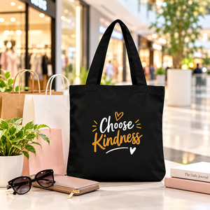 Bolso de mano de lona negra AMANI con estampado de letras de Kindness, bolso de compras y de viaje para mujer a la moda - Product Image 5