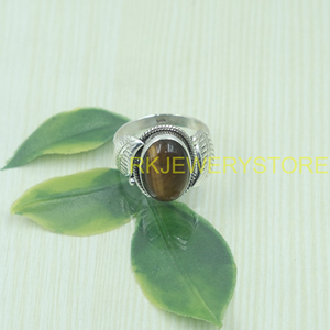 Anillo de Piedra Natural Ojo de Tigre Hecho a Mano en Plata de Ley 925 con Diseño de Hoja Vintage, Joyería de Moda para Hombre y Mujer, Regalo Unisex - Product Image 6