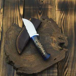 Drop Point Hunting Knife Stainless Steel Blade Blue Textured Handle Serrated Edge Outdoor Survival <b>Tool</b> - Product Image 5