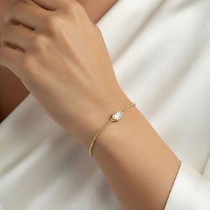 0.50CTW Pear Diamond Station Bracelet Gold Lab Grown E Color VVS2 Bezel <b>Set</b> Dainty Link Jewelry for Women - Product Image 1