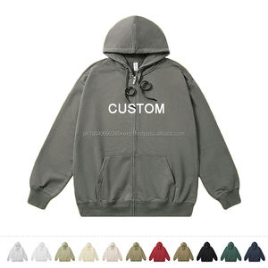 Chaqueta Vintage de otoño invierno de 330G, abrigo de talla grande, sudadera con capucha y cremallera holgada personalizada, cárdigan grueso con capucha y logotipo impreso para hombre - Product Image 2