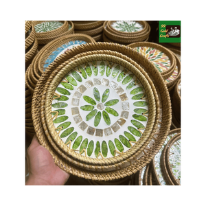 Plateau en nacre et laqué de haute qualité, plateau de service artisanal en rotin, plateau en mosaïque de coquillages en céramique, décoration de restaurant - Product Image 2