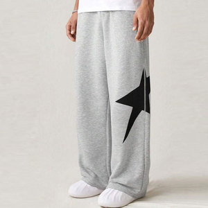 Pantalones Deportivos para Hombre, Color Gris, con Apliques de Estrellas, Cintura Elástica, Corte Holgado Informal, Algodón de Peso Medio, para Otoño - Product Image 2