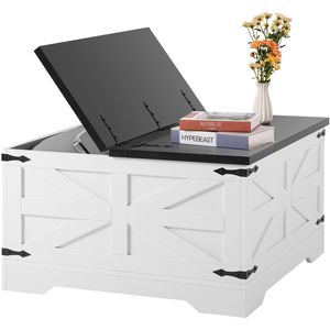 Mesa de Centro Moderna Estilo Rústico de 31.5 Pulgadas con Diseño Cuadrado Abatible, Amplio Compartimento de Almacenamiento, Mesa de Cóctel de Madera para Sala de Estar - Product Image 1
