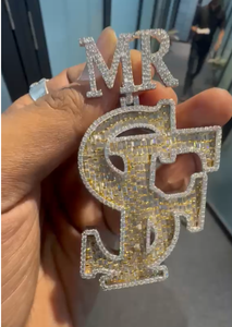 Pendentif personnalisé avec initiale MR en argent sterling 925, diamant moissanite, pendentif lettre serti de diamants, bijoux de luxe hip-hop, logo personnalisé - Product Image 6
