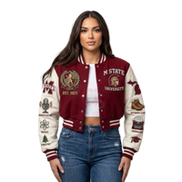 Jaket Varsity Pendek Model Vintage Bordir Kulit dengan Logo Kustom Grosir, Bernapas, dan Modis Terbaru