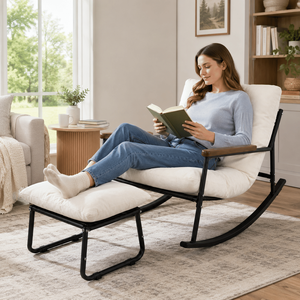 Sedia a dondolo Papasan con cuscino ispessito, lounge da esterno per tutte le stagioni, ideale per lettura, giardino, portico, soggiorno - Product Image 3