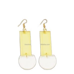 Boucles d'oreilles pendantes demi-cercle bohèmes faites à la main en acrylique transparent turquoise avec perles et diamants, design à crochet ODM tendance pour mariage - Product Image 1