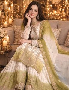 Conjunto de top de georgette con estrellas bordadas de diseño, acolchado bicolor, con pantalón palazzo y dupatta, completamente cosido y listo para usar. - Product Image 6