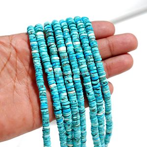 Perles Heishi en turquoise africaine, 6 mm et 7 mm, perles lisses en pierre précieuse turquoise, prix de gros, brin de 16 pouces pour la fabrication de bijoux - Product Image 3