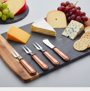 Ensemble de 4 couteaux à fromage avec manches en cuivre, lames en acier inoxydable, fourchettes, spatule, outils à fromage, ustensiles de cuisine - Product Image 6