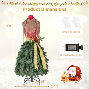 5 FT Pre-Lit Dress Form Christmas Tree Artificial Mannequin for Festive Decorations - Product Image 3