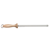 Tige d'affûtage en céramique blanche anti-casse écologique 16 mm Mohs 9 pour boucher, avec manche en bois de hêtre et anneau de suspension en acier inoxydable