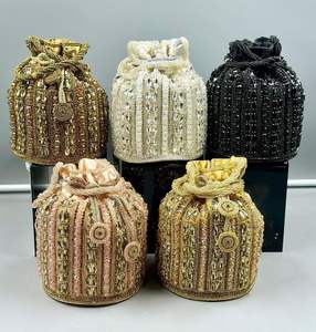 Bolso Potli con Cuentas en Oro Rosa y Lentejuelas de Cobre, para Mujer, Novia, Boda, con Cordón, para Fiesta de Noche, Colección de Lujo - Product Image 3