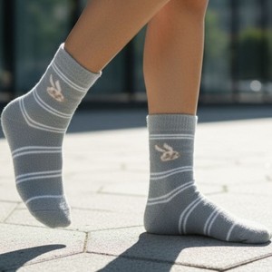 New Custom Design Unisex Adult Cotton Gray Crew <b>Socks</b> With Bunny Pattern Digital Print Breathable Holiday Design OEM 2026 - Product Image 3