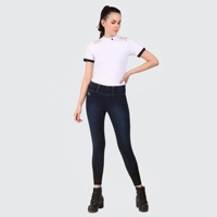 Leggings de mezclilla Premium para montar a caballo, fabricación de ropa personalizada, medias ecuestres con agarre de asiento completo, pantalones con trabillas para cinturón
