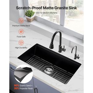 Lavello da Cucina da 30 Pollici con Workstation Integrata, Vasca Singola Quadrata in Granito a Incasso, Stile Rustico, con Accessori Multipli per la Casa - Product Image 3