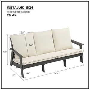 Conjunto de Sofá de Jardín de 3 Plazas HIPS Gris/Beige, con Cojines Cómodos, para Terraza, Patio, Piscina - Product Image 3