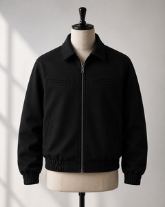 Men's Black Bomber Jacket <b>Covered</b> <b>Button</b> Stand Collar Casual Regular Fit 100% Cotton Breathable Winter Wear - Product Image 4