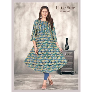 DESIGNER RAYON FEUILLE IMPRIMÉ TRAVAIL ANARKALI KURTI MOREPEACH - Product Image 1