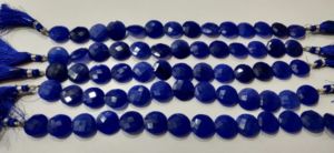 Perles de saphir bleu rondes, forme pièce, facettées, percées sur un trépan, 15 mm, vendues par brin de 8 pouces - Product Image 5