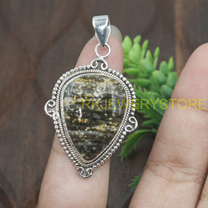 Colgante de Plata con Jaspe Oceánico Natural, Hecho a Mano, Estilo Boho Vintage, Forma de Escudo, Joyería Distintiva, Regalo Único con Piedra Preciosa para Ella, Él, Mujer, Hombre - Product Image 5