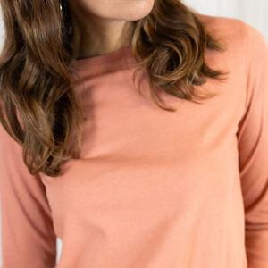 T-shirt tendance pour femme à manches longues et col rond, couleur unie, en jersey de coton, coupe décontractée, manches longues, toutes saisons, prix de gros - Product Image 2