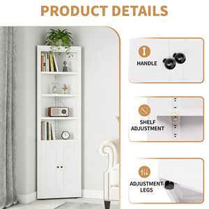 Gabinete de Almacenamiento Esquinero de 71 Pulgadas de Alto con 2 Puertas y 5 Estantes Ajustables, Gabinete de Cocina Metálico Independiente - Product Image 5
