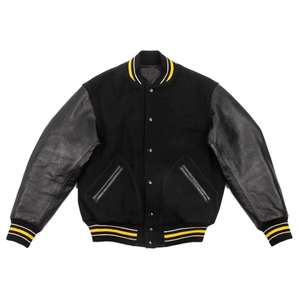 Veste bomber varsity personnalisée avec logo pour hommes et femmes, vente en gros, qualité supérieure, veste en laine noire foncée avec cuir - Product Image 1