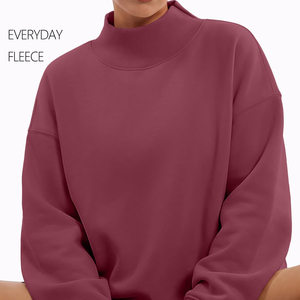 <b>Women's</b> <b>Burgundy</b> Oversized Mock Neck Sweatshirt Striped Long Sleeve Pullover Custom Logo Fleece Knit <b>Top</b> for Autumn - Product Image 3