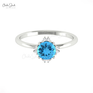 Offre Spéciale 2026 Bague en Or Massif 14 carats avec Topaze Bleue Suisse Naturelle 0,74 CTW et Accent de Diamants, Bague Double Pierre de Naissance, Faible MOQ Disponible - Product Image 2