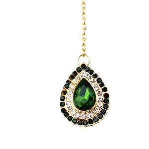 Boucles d'oreilles vintage plaquées or en forme de goutte d'eau avec serti de strass en cristal vert pour femme, bijoux de fête - Product Image 3