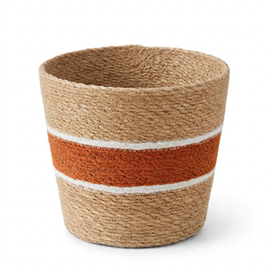 Handmade Seagrass Planter <b>Basket</b> Bohemian Woven Flower <b>Pot</b> with Blue Stripe for Home Export From BD - Product Image 5