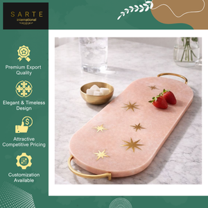 Best Hand Made High Quality <b>Decorative</b> Platter Modern <b>Kitchen</b> Luxury Marble Serving Tray Customized Colors Brass Star Inlay - Product Image 2