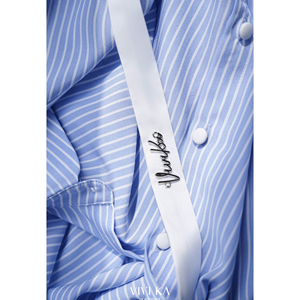 Camisa de Algodón a Rayas Azules para Mujer, Manga Larga, Cuello con Botones, Estilo Casual de Oficina, Corte Holgado, Detalle de Lazo, OTOÑO - Product Image 6