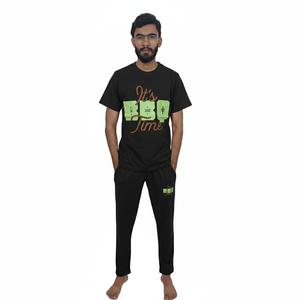 Ensemble de survêtement en coton pour homme, idéal pour l'entraînement en extérieur, comprenant un t-shirt noir oversize et un pantalon décontracté - Product Image 1