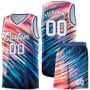 Conjunto de Uniforme de Baloncesto Personalizado, Sublimado, Degradado, Malla, Cuello en V, Sin Mangas, 100% Poliéster, Transpirable, Unisex, Adulto, Todas las Temporadas - Product Image 4
