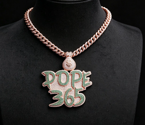 Collar con Colgante de Letra Chapado en Oro Rosa, con Circonita Cúbica y Bolsa de Dinero, Joyería Hip Hop, Diseño Personalizado - Product Image 1