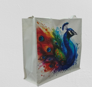 Bolso Tote Urbano Personalizado con Estampado de Pavo Real, con Cierre de Cremallera, Ecológico, para Viajes y Compras, 50x43cm - Product Image 4