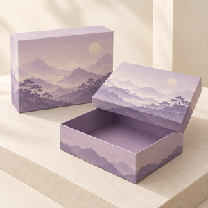 Caja de Regalo de Dos Piezas con Tapa y Base, con Diseño Personalizado de Montaña de Lavanda, para Sets de Cuidado de la Piel - Product Image 5