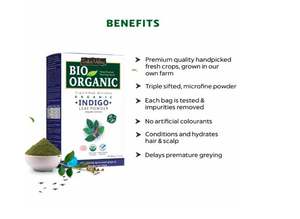 Polvo de índigo herbal orgánico Indus Valley Bio para coloración natural del cabello, 100% orgánico y sin químicos. - Product Image 3