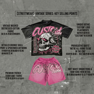 Ensemble T-shirt et short unisexe d'été délavé, motif graphique thermocollé, sérigraphie délavée, coupe courte et ample, haute qualité - Product Image 3