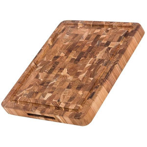 Tabla de cortar de madera de teca de alta calidad con canales para jugos y asas, utensilio de cocina ecológico para trinchar y servir - Product Image 1