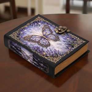 Carnet en cuir fait main Al-Amir, motif papillon lavande, avec serrure antique, journal d'écriture vintage, style Rajasthan - Product Image 3