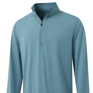 Sudadera de punto transpirable para hombre con cremallera de un cuarto, cuello alto, color liso, manga larga, estilo casual para otoño - Product Image 5