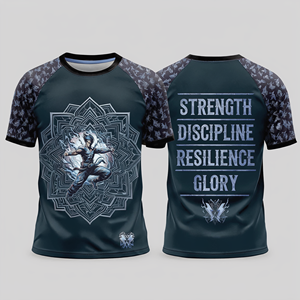 Camiseta Deportiva de Manga Corta para Hombre, Ajustada, de Poliéster, con Estampado por Sublimación, Diseño de Fuerza, Disciplina, Resiliencia y Gloria - Product Image 1