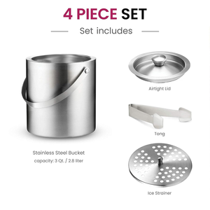 Double-Wall Stainless Steel Insulated Durable Classic Design 3Ltr Beer Ice <b>Bucket</b> <b>with</b> <b>Lid</b> and Ice Tong Great for Home Bar - Product Image 5