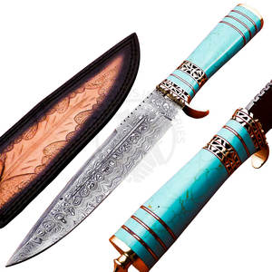 Nouvelle édition Couteau de chasse en acier Damas avec manche en laiton forgé à la main, lame fixe tranchante, couteau tactique Bowie, couteau de survie - Product Image 1