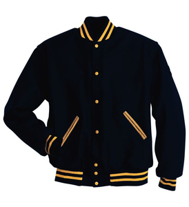 Blouson universitaire d'hiver pour homme en 100 % laine bleu marine avec bordure blanche, coupe classique, logo frontal, respirant, décontracté, style universitaire - Product Image 2